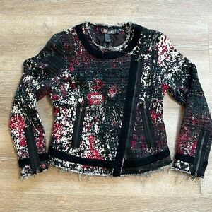 Desigual tweed deconstructed jacket with asymmetrical zipper